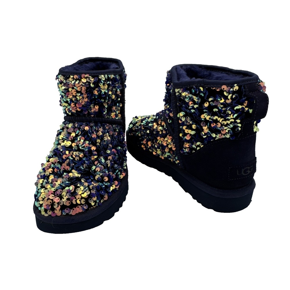 UGG CLASSIC MINI STELLAR SEQUIN BOOTS US 6 Medallion Purple Sparkle Bootie rare